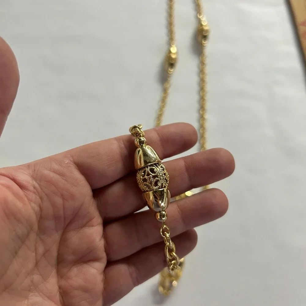 Vintage Gold Filigree Station Long Chain Necklace OS Gold Regencycore Elegant